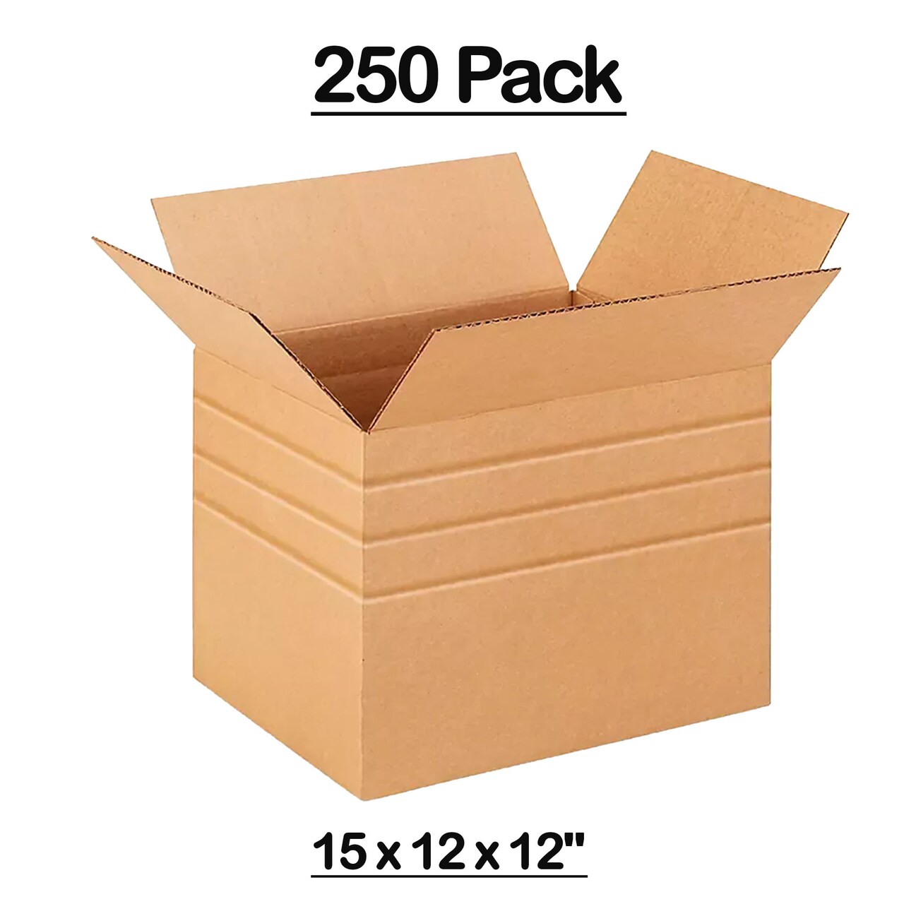 250 Pack Heavy Duty Multi Depth Corrugated Cardboard Boxes for Shipping Mailing and Storage 15 x 12 x 12 inch